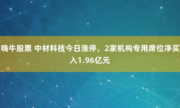 嗨牛股票 中材科技今日涨停，2家机构专用席位净买入1.96亿元